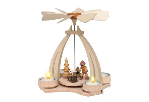 Dekohelden24 Weihnachtspyramide Pyramide aus Buchenholz Waldarbeiter mit Beil und Hackklotz, ca. 24 cm
