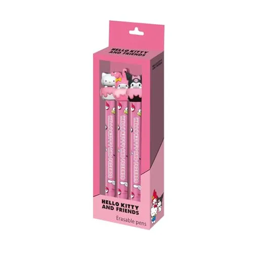 Hello Kitty Mix-Set mit 3 Radierbaren Gelstiften, Rosa, 9,5 x 23 cm