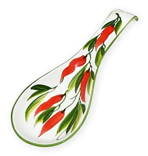 Lashuma Löffelablage Keramik, Italienischer Löffelhalter 28 cm, Kochlöffelhalter handbemalt Pepperoni Design