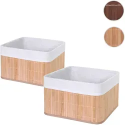 2er-Set Aufbewahrungskorb HWC-C21, Korb Aufbewahrungsbox Ordnungsbox Sortierbox Regalkorb, Bambus ~ naturfarben