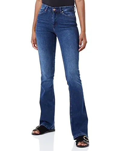 ONLY Damen Onlblush Mid Flared Jeans, Dark Blue Denim - Stylische Jeans für Damen von ONLY, mit mittlerer Leibhöhe und flared Schnitt für einen trendigen Look.