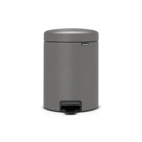 Brabantia Newicon Pedaalemmer 5l Mineral Concrete Grey - Mülleimer mit Soft-Close-Funktion, geruchsdichtem Deckel und herausnehmbarem Inneneinsatz, ideal für kleine Räume und umweltfreundlich durch Unterstützung von The Ocean Cleanup.
