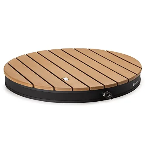 Gartendusche Cool Breeze - Pooldusche mit Teakholzgriff - Moderne Gartendusche mit integrierter Fußdusche und Gartenschlauch-Anschluss, ideal für Garten und Camping. Freistehend, aus Aluminium und Teakholz, in elegantem Schwarz.