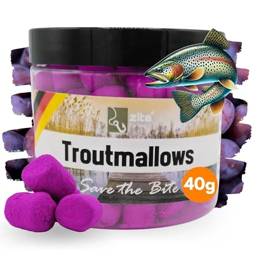 Zite Fishing Trout Mallows Forellenköder - Hochfängiger Forellenteig sinkend - Troutmallows Starke Aromen & Leuchtende Farben, 40g Dose, Forellen Köder für Grundmontage (Pflaume lila)