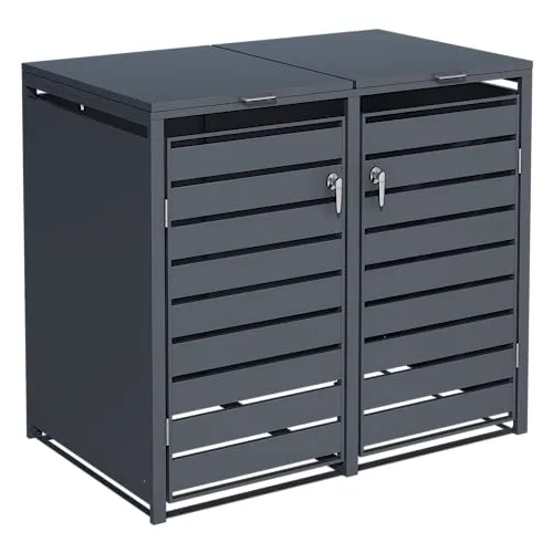 ESTEXO Mülltonnenbox mit Deckel - Stilvolle Mülltonnenverkleidung - Mülltonnenbox aus pulverbeschichtetem Stahl in Anthrazit, mit Soft-Close und Luftzirkulation, ideal für 240 Liter Tonnen – schützt und dekoriert Ihren Außenbereich.