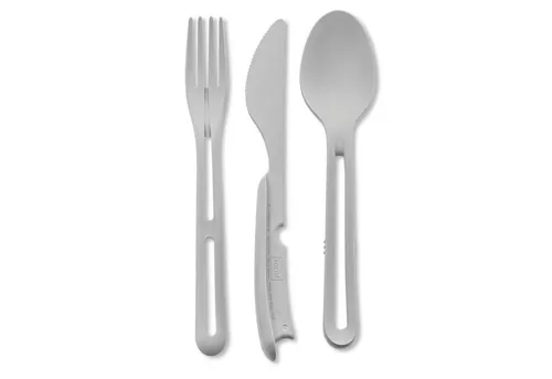 KLIKK Mehrweg-Besteck-Set, 3-teilig von KOZIOL - Praktisches 3-teiliges Besteck-Set für unterwegs: leicht, platzsparend und spülmaschinenfest. Ideal für Picknicks, Ausflüge oder das Büro. Innovatives Design vereint Funktionalität und Stil.