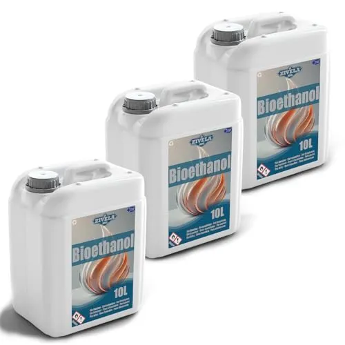 Bioethanol 96,6% 30L | Bio Alkohol 96,6% 3x10L | Bioethanol für Kamin, Tischkamin, Bioethanol Kamin | Bioethanol Geruchlos | Saubere Verbrennung, ohne Rauch, lebendige und stabile Flamme