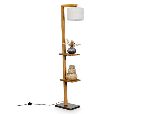 Hofstein Moderne Stehlampe aus Metall und Holz mit verstellbarem Schirm - Elegante Stehlampe für den Innenbereich, Höhe 164 cm, ideal zum Lesen. Mit Fußschalter und Ablageflächen, perfekt für jeden Raum.