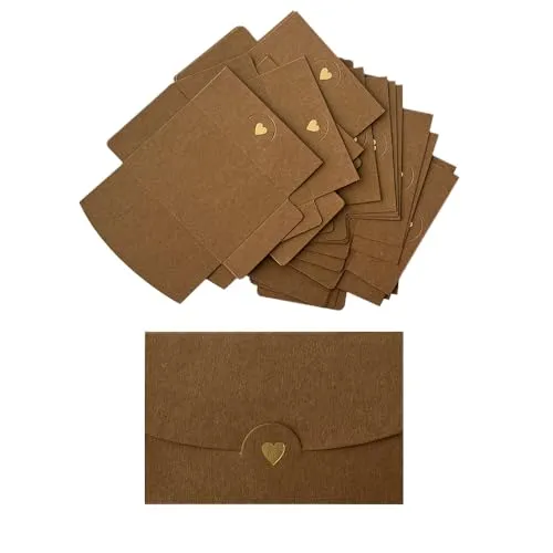 CZAKOMIX 40PCS Kraftpapier Umschläge,Mini Briefumschläge, Kraftpapier Karten mit Herz Verschluss, Geschenkkarte Umschlag, für Diy GeschenkKarten Weihnachten Valentinstag Geburtstagsfeier Geschenk Card