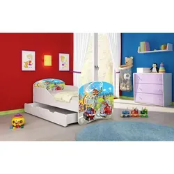 ACMA I Jugendbett Kinderbett Junior-Bett Komplett-Set mit Matratze Lattenrost Weiß 36 Feuerwehr 160x80 + Bettkasten - Weiß