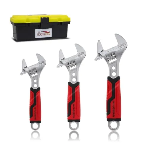 HOUSERAN 3-teiliges Schraubenschlüssel-Set, 160, 210 und 260mm Rollgabelschlüssel, Einmaulschlüssel aus Cr-V Stahl,Verstellbare Engländer mit extra breitem Maul