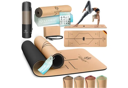 KESSER® Yogamatte Kork – Rutschfeste Fitnessmatte mit Tragegurt und Yoga-Block - Sportmatte aus nachhaltigem Naturkautschuk, extradick für hohen Komfort und ideal für alle Yoga-Übungen. Perfekt für Sport und Entspannung!