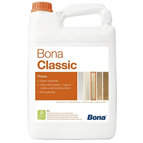 BONA Grundierung Prime Classic 5 L - Hochwertige Grundierung für wasserbasierte Bona Lacke. Mit hohem Festkörpergehalt sorgt sie für eine gleichmäßige Oberfläche und ist leicht mit der Rolle zu verarbeiten. Optimal für 1m² pro Liter.
