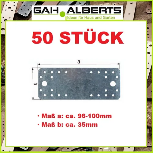Alberts 50x Flachverbinder für Holzverbindungen - Winkel & Holzverbinder, 50 Stück verzinkte Stahlplatten für stabile und langlebige Verbindungen, ideal für Bau- und Reparaturprojekte.