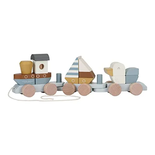 Little Dutch 7068 FSC Holz Eisenbahn Zug mit Steck-Formen und Zugschnur - Sailors Bay