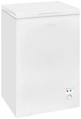 Exquisit GT100-050E Stand Gefriertruhe - Tiefkühler mit 99 Litern Nutzinhalt, energieeffizient und ausgestattet mit LED Beleuchtung für optimale Sichtbarkeit.