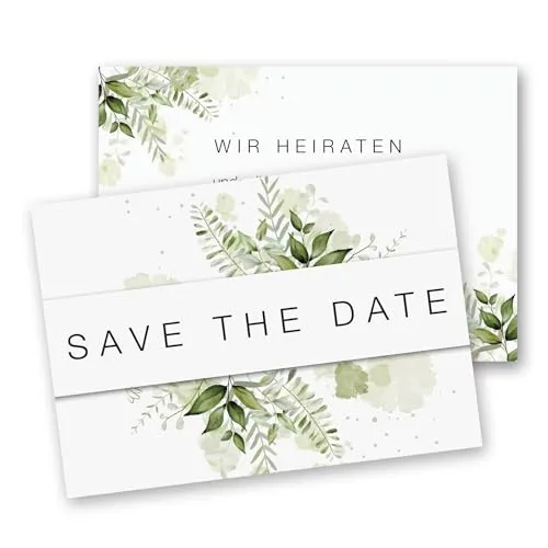 younikat 15 Postkarten Save the Date I DIN A6 I Blume I Set Hochzeit Wedding Einladungs-Karten I grün-weiß elegant Countdown verspielt I dv1279