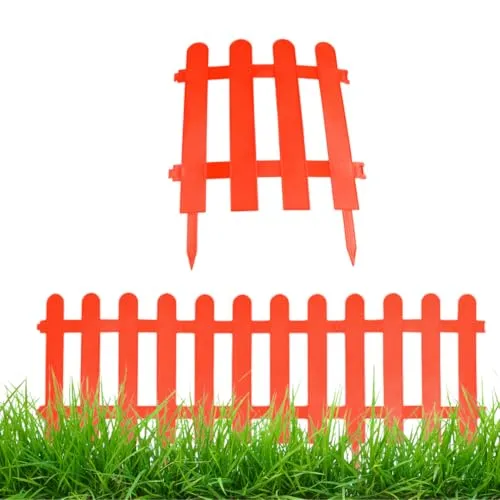 Gartenzaun Steckzaun 3m - Höhe 30 cm - Rasenkante Kunststoff - Beetumrandung - Zaunelemente für Garten - UV - & Frostbeständig, Flexibel - mit Befestigungszubehör Rot