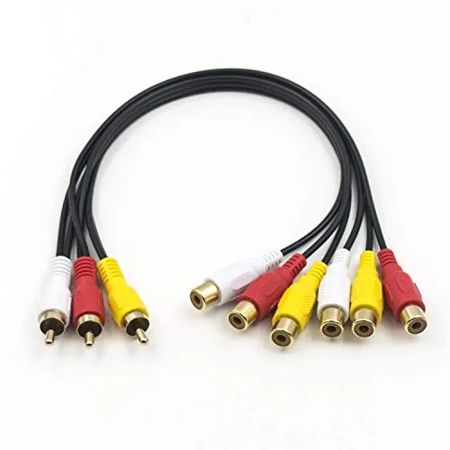 Duttek Cinch Splitter kabel, 3 Cinch Stecker auf 6 Buchsen Y Splitter, Audio/Video AV Adapter kabel 30 cm (3 RCA M auf 6 RCA F)
