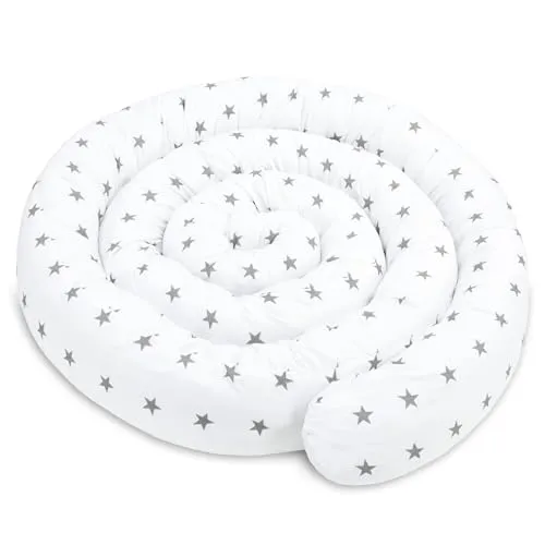 Totsy Baby Seitenschläferkissen Bettschlange Body Pillow 300 cm Baumwolle - Kopfkissen lang Bettrolle Schlafkissen Nackenrolle Kissen Oeko-Tex Weiß mit Grau Sternen