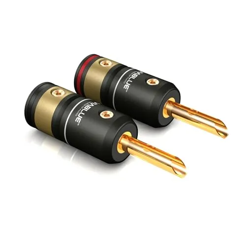 VIABLUE T6S Bananenstecker * Hohlbananenkontakte * 24 Karat echtvergoldet * Vollmetallgehäuse * high-end Steckverbindungen * 2 Paar (4 Stück)