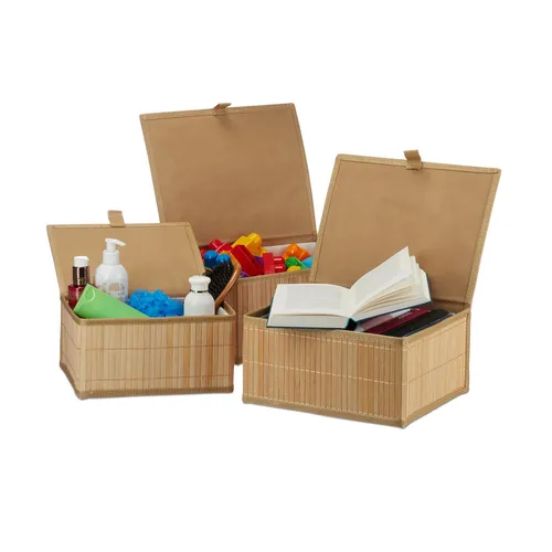 Bambus Aufbewahrungskorb Set - 3 Größen - Körbe zur stilvollen Organisation, hergestellt aus robustem Bambus mit Deckel, ideal für jeden Raum und bringt Ordnung in Ihr Zuhause.