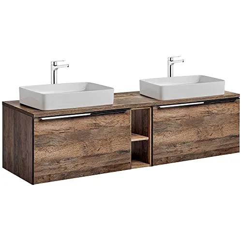 Lomadox Badezimermöbel Doppel Waschtisch Unterschrank Set 180cm - Waschplätze: Hochwertiges Set mit 2 Keramik-Aufsatzbecken, 4 Softclose-Schubkästen und feuchtigkeitsresistenter Oberflächenbeschichtung für langlebigen Einsatz.