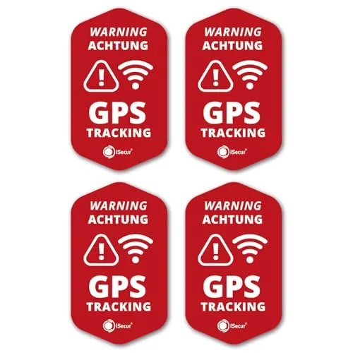 iSecur 4er GPS Tracking Aufkleber Set I 3 x 5 cm I Warning GPS-Gesichert I außenklebend wetterfest I rot I hin834