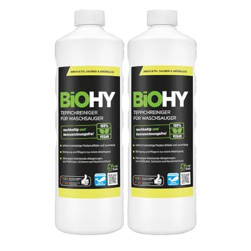 BiOHY Teppichreiniger für Waschsauger (2 x 1 liter) | geeignet für alle Waschsauger | entfernt Flecken und Schmutz mühelos | Reinigung und Pflege in einem | materialschonend & tierfreundlich
