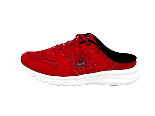 Ablovo® Damen Herren Pantoletten Sandalette Slipper Sabots Sneaker Freizeit (Rot-Schwarz) - Stylische und bequeme Pantoletten mit atmungsaktivem Obermaterial aus Synthetik. Das herausnehmbare Fußbett sorgt für individuelle Anpassung und einfache Reinigung. Rutschfeste Gummisohle für optimalen Halt im Alltag.