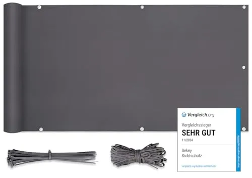 Sekey Balkon Sichtschutz PES Balkonverkleidung Blickdichte Witterungsbeständig Sichtschutz für den Gartenzaun oder Balkon, Schutz vor neugierigen Blicken, 100% Privatsphäre, 90×300cm