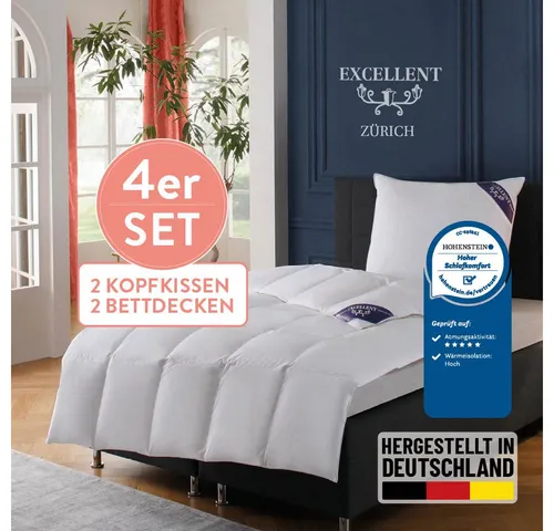 Excellent Daunenbettdecke + Federkissen Bettdecken-Set Zürich, 4-tlg. - Winterdecken Set mit 100% Daunenfüllung und hautfreundlichem Baumwollbezug, ideal für Allergiker, geprüft von Hohenstein.