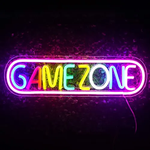 Wanxing Game Zone Neon Schild Bunt Gaming Zone Neon Sign Game Neonlicht Schriftzug Leuchtreklame Gamer Led Schild Gaming Deko Zimmer Wand für Gaming Room Deko,Spielbereich,Zocker Deko,Kneipe