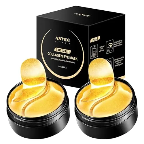 ASYBO 120 Stück Kollagen unter den Augenmasken, goldene unter den Augenklappen für dunkle Augenringe, geschwollene Augen, feine Linien, Anti-Aging und Anti-Falten