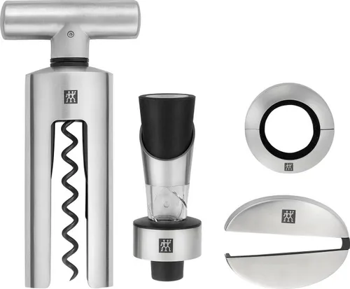 ZWILLING Sommelier Set - 4-teiliges Weinset für Genießer - Küchengeräte und Zubehör – Hochwertiges Sommelier Set mit Korkenzieher, Tropfring, Folienschneider und Pourer für ein perfektes Weinerlebnis.