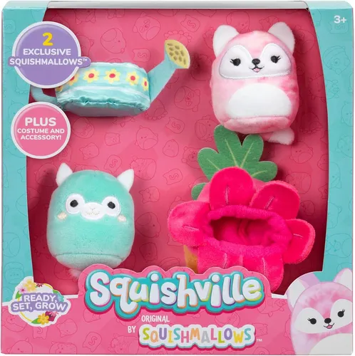 Squishville SQM0478 - Accessoire Set Ab in den Garten Ready Set, Grow, superweiche Mini-Squishmallows, 5cm Plüschfiguren mit Zubehör
