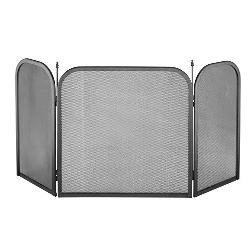 Spetebo Kamin Funkenschutzgitter - 98 cm x 50 cm aus Metall - Aschesauger mit pulverbeschichtetem Metall für sicheren Funkenschutz, aufklappbar und leicht zu installieren.