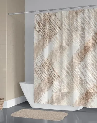 probath Textil Duschvorhang Paint Weiss Beige Braun 8 Maße zur Wahl inkl. Duschvorhangringe (120x200 cm)