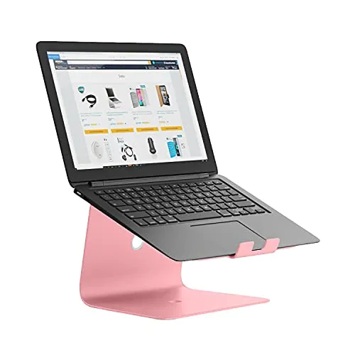 Slabo Notebookhalterung Laptopständer für MacBook & Laptops - Aluminium in Roségold - Laptop-Ständer aus hochwertigem Aluminium, verbessert die Ergonomie und sorgt für eine optimale Kühlung. Rutschfeste Gummipads bieten sicheren Halt und schützen Ihr Gerät.