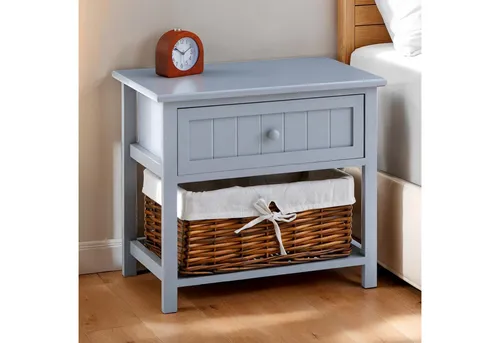 IDIMEX Nachttisch AKURE mit Weidenkorb grau von IDIMEX