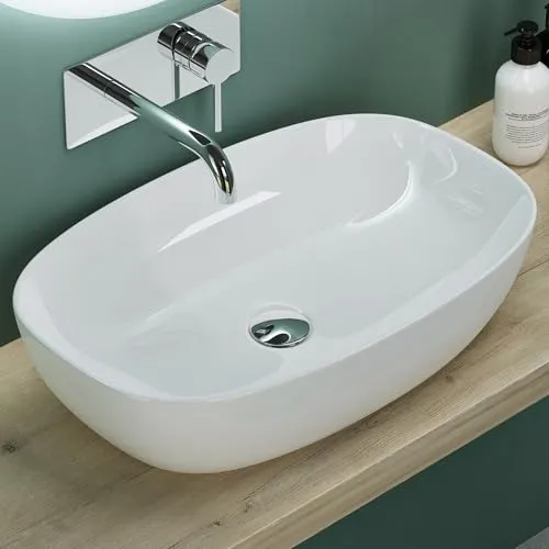 Mai & Mai Aufsatzwaschbecken Brüssel104 - Elegantes Aufsatzwaschbecken aus Keramik mit Nano-Beschichtung für einfache Reinigung. Maße: 60x39,5x14cm, ideal für stilvolle Badezimmer.