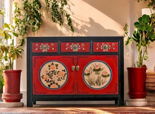 OPIUM OUTLET Kommode im Vintage-Stil in rot von Opium Outlet