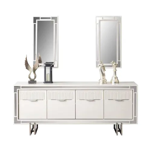 Moderne Anrichte Sideboard Weiß Holzschrank 180 cm - Stylisches Sideboard in Weiß für Esszimmer, Wohnzimmer und Flur. Mit kompakten Maßen von 180 x 43 x 79 cm bietet es viel Stauraum und passt perfekt in moderne Wohnräume.