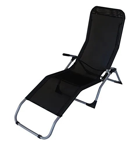DEGAMO Kippliege Relaxliege Saunaliege Sylt - Wetterfeste klappbare Liege für Innen und Außen, ideal für Sauna und Pool. Mit stabilem Textilgewebe in Schwarz und platzsparendem Design für einfachen Transport.