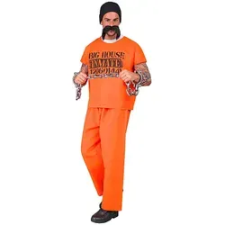 HÄFTLING Kostümset: T-Shirt, Hose, Mütze & Schnurrbart XL