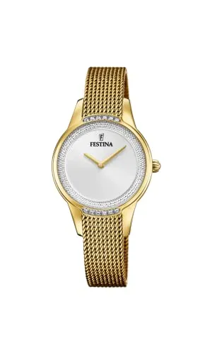 Festina Damen Analog Quarz Uhr F20495/1 mit Edelstahl Armband - Elegante Damen Armbanduhr mit goldenem Edelstahlgehäuse, präzisem Quarzwerk und funkelnden Swarovski Kristallen. Ideal für stilbewusste Frauen.