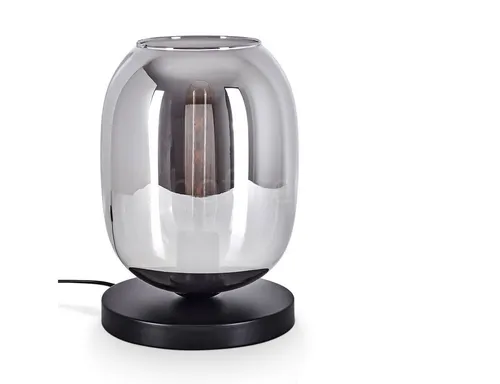 Hofstein Tischleuchte aus Metall/Glas in Schwarz/Rauchfarben - Moderne Tischlampe für den Innenbereich, mit elegantem Glasschirm (20 cm) und praktischem Schalter am Kabel. Ideal für Esszimmer, Flur oder Wohnzimmer.