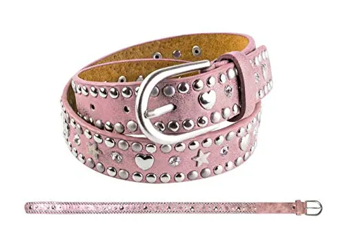 bb-Klostermann Gürtel Nieten Herz & Stern rosa 65 cm 22548 - Kindergürtel