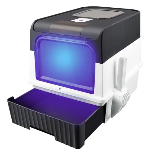 Katzenklo mit Deckel Schaufel Aktivkohlefilter, Haube kippbar, große XXL Katzentoilette, Katzen WC Hauben Toilette Klo Outdoor, UV-Desinfektion-48 * 35 * 36 cm – schwarz