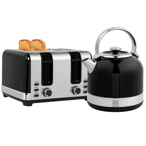 HOMCOM Wasserkocher- und Toaster-Set in Schwarz - Elegantes Edelstahl- und Kunststoff-Set mit 2200W Wasserkocher für schnelles Kochen und Toaster mit sieben Bräunungsstufen. Ideal für stilvolle Küchen und perfekte Frühstücke.